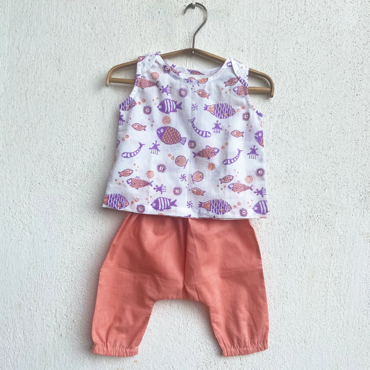 Organic Koi Peach Jhabla With Peach Pants (0-5 Years)