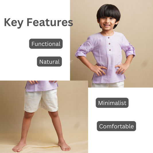 Earthy Wanderer' - Boys' Set with Full Sleeve Button-down Shirt and Shorts (1-6 Years)