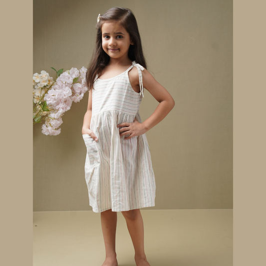 Striped Sleeveless Girls Frock with adjustable strap (1-7 Years)