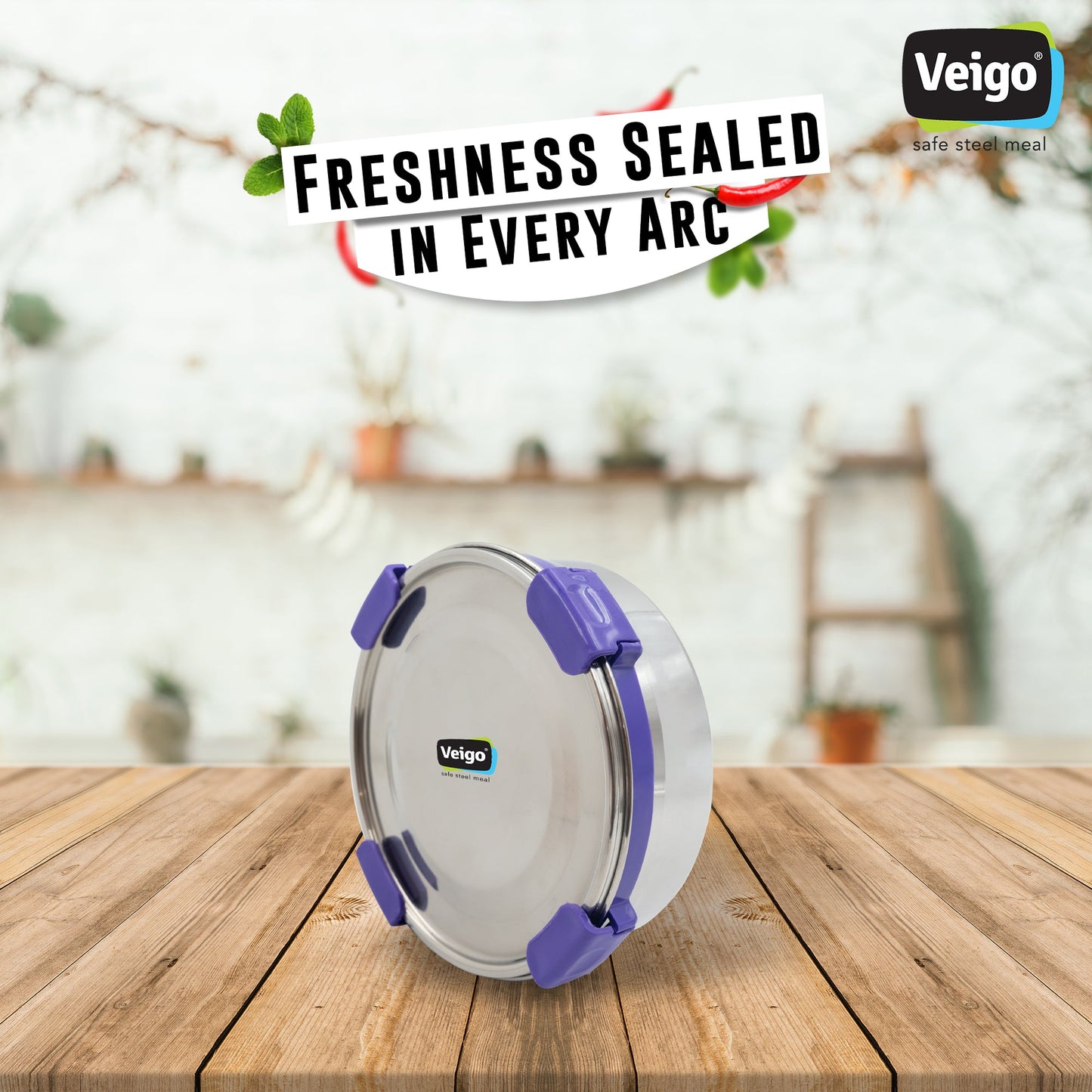 Veigo Maxosteel Stainless Steel Round Storage Box with Reversible Clip Mechanism (All Ages)