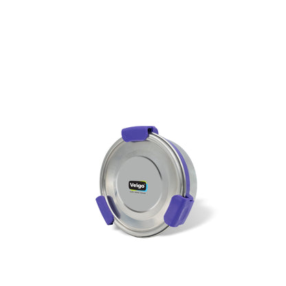 Veigo Maxosteel Stainless Steel Round Storage Box with Reversible Clip Mechanism (All Ages)