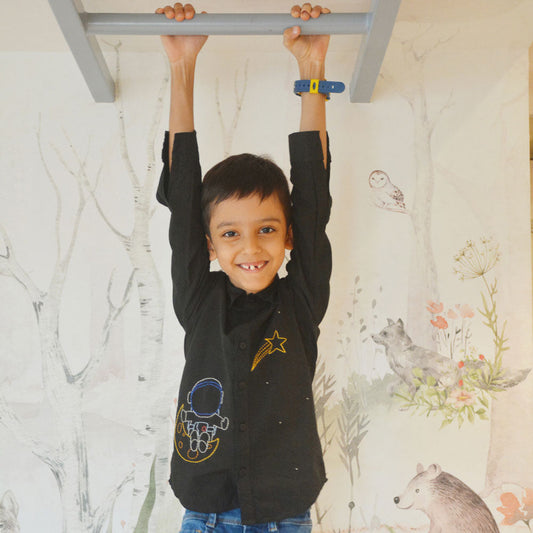 Astronaut Embroidered Shirt - Black (1-14 Years)