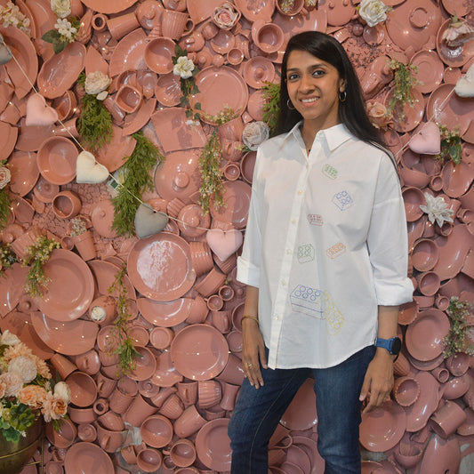 Building Blocks Embroidered  Women Shirt - White (Adults)