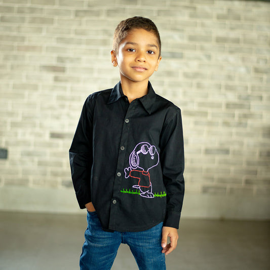 Chill Dog Embroidered Organic Cotton Shirt - Black (1-10 Years)