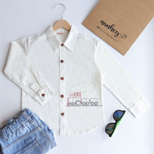 Chuk Chuk Embroidered Formal Shirt - White (1-14 Years)