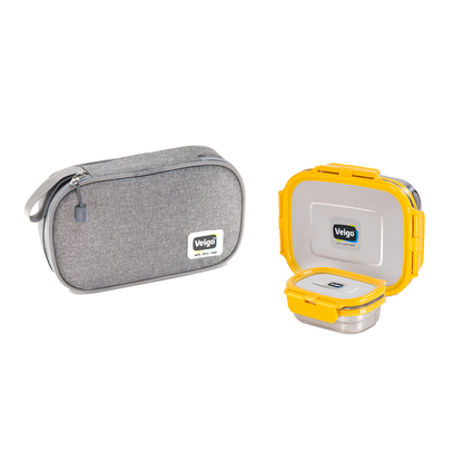 Veigo On The Go - Stainless Steel Large Lunch Box with Veg Box in a Flat Insulated Pouch (All Ages)
