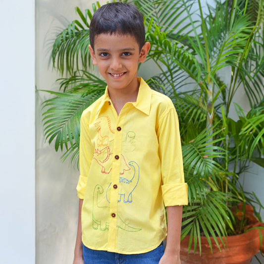 Dinosaurs Embroidered Shirt - Yellow (1-8 Years)
