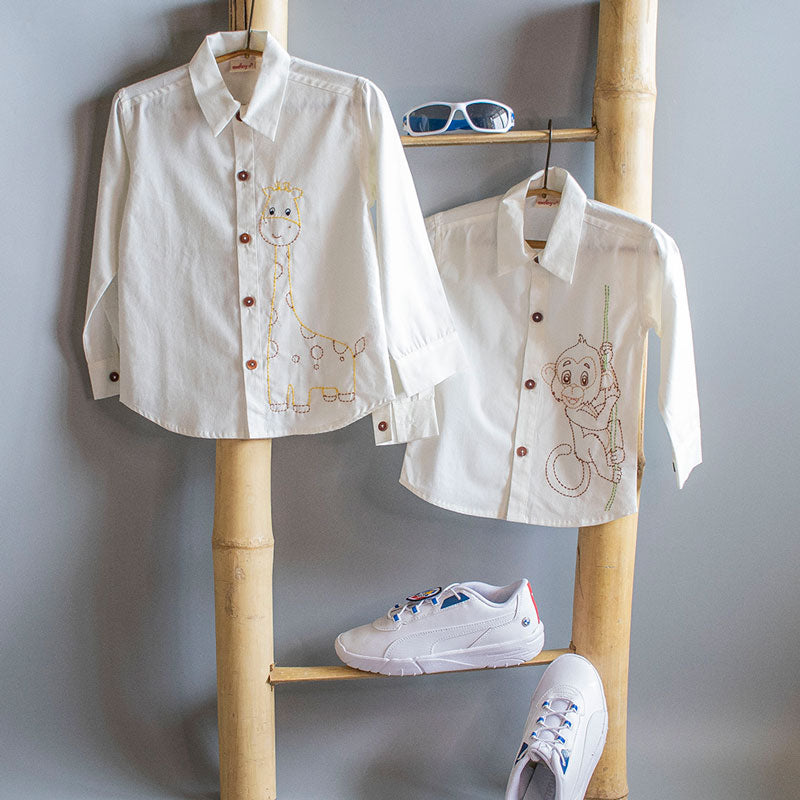 Frosty Giraffe Embroidered Formal Shirt (1-14 Years)