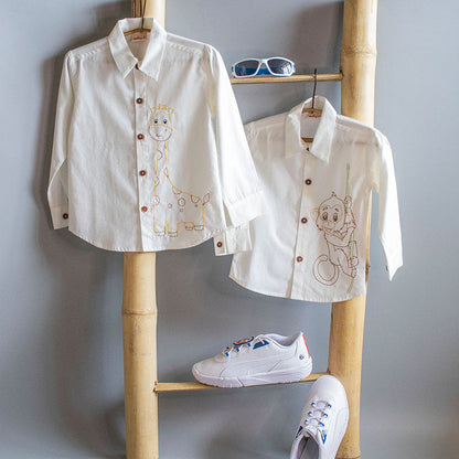 Frosty Giraffe Embroidered Formal Shirt (1-14 Years)