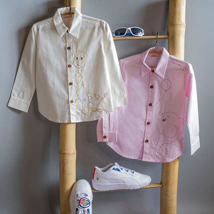Frosty Giraffe Embroidered Formal Shirt (1-14 Years)