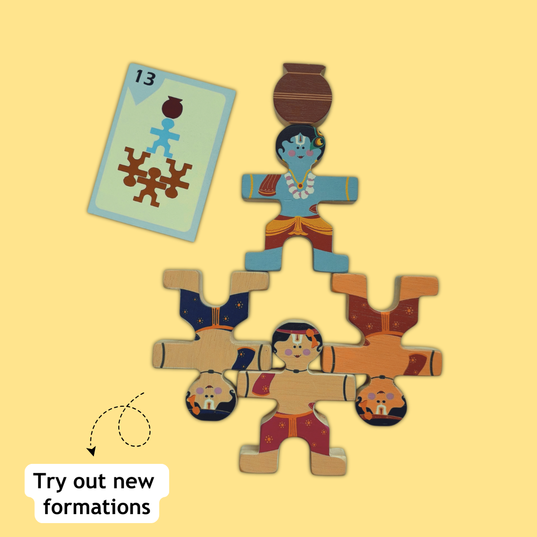 Taali Makhan Chor - Wooden Figurine Stacking Toy Set (6 Months+)