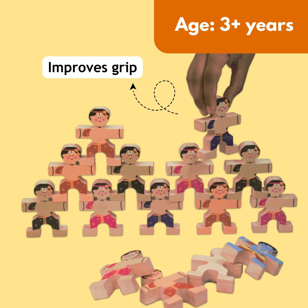 Taali Makhan Chor - Wooden Figurine Stacking Toy Set (6 Months+)