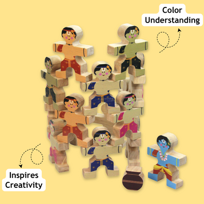 Taali Makhan Chor - Wooden Figurine Stacking Toy Set (6 Months+)