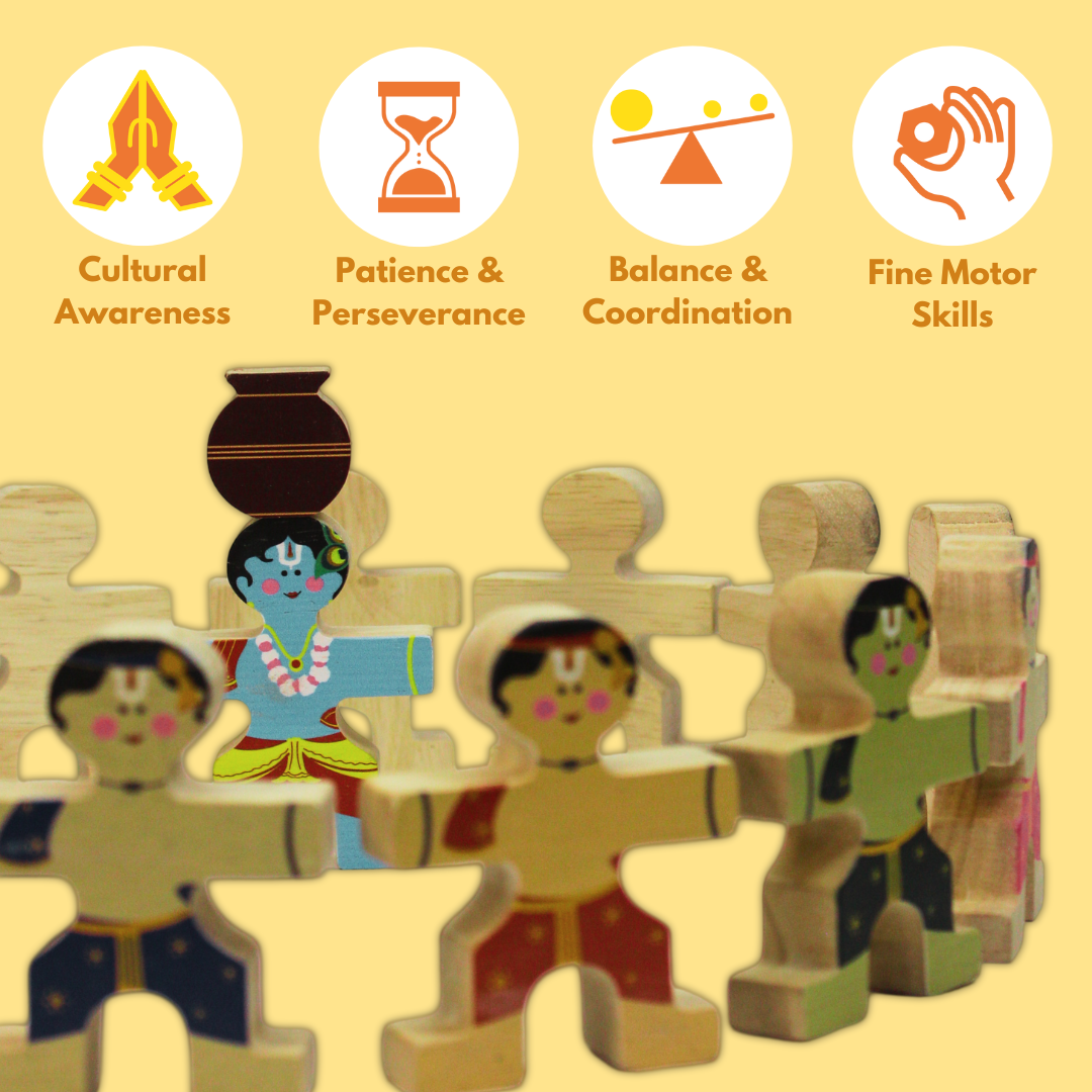 Taali Makhan Chor - Wooden Figurine Stacking Toy Set (6 Months+)