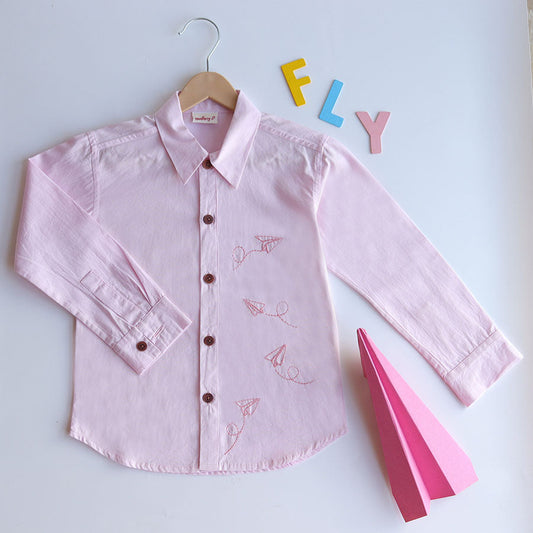 Fly High Embroidered Formal Shirt - Light Pink (1-8 Years)