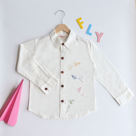 Fly High Embroidered Formal Shirt - White (1-14 Years)