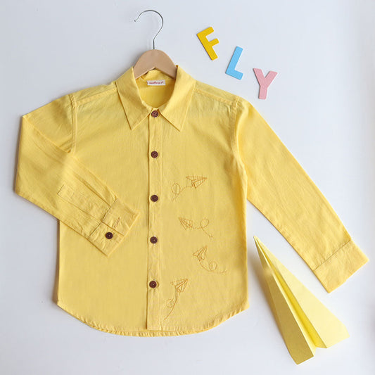 Fly High Embroidered Formal Shirt - Yellow (1-8 Years)