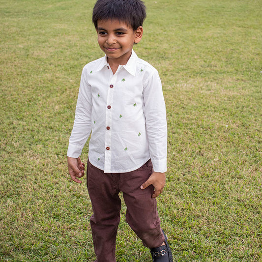 Frosty Pine Trees Embroidered Formal Shirt (1-14 Years)
