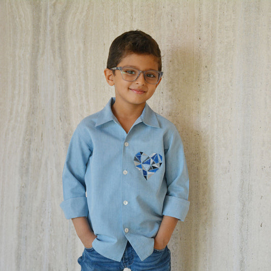 Geometric Heart Embroidered Denim Shirt (1-10 Years)