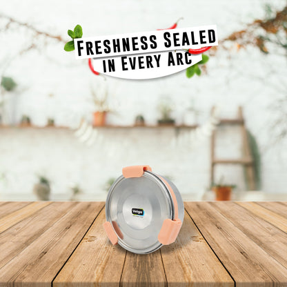 Veigo Maxosteel Stainless Steel Round Storage Box with Reversible Clip Mechanism (All Ages)