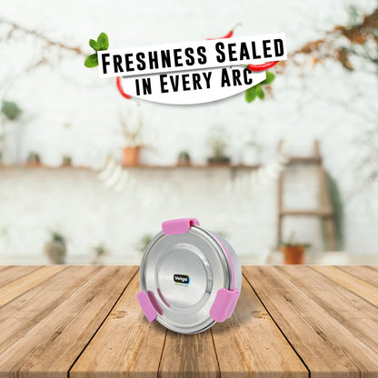 Veigo Maxosteel Stainless Steel Round Storage Box with Reversible Clip Mechanism (All Ages)