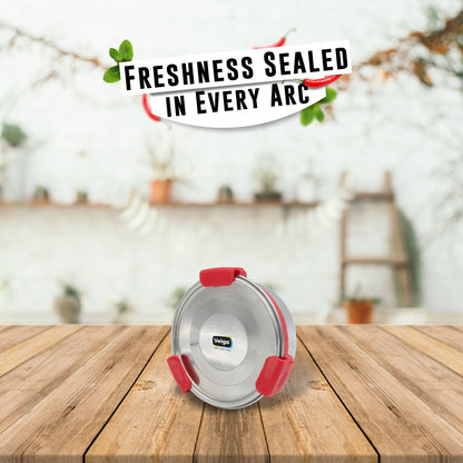 Veigo Maxosteel Stainless Steel Round Storage Box with Reversible Clip Mechanism (All Ages)