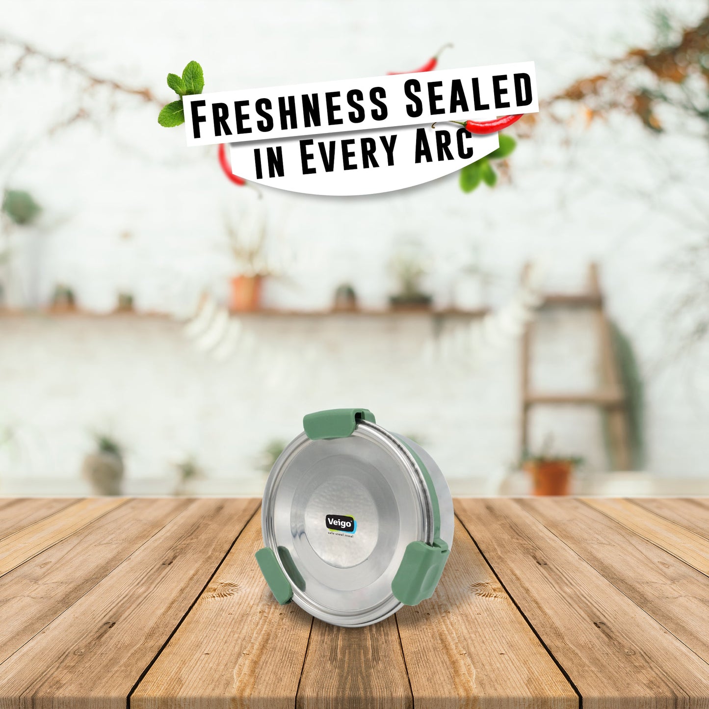 Veigo Maxosteel Stainless Steel Round Storage Box with Reversible Clip Mechanism (All Ages)
