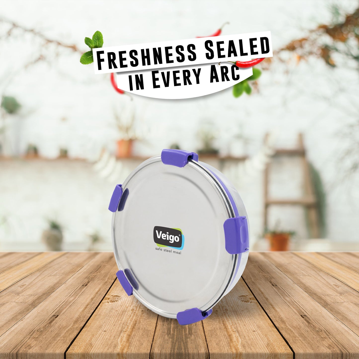 Veigo Maxosteel Stainless Steel Round Storage Box with Reversible Clip Mechanism (All Ages)