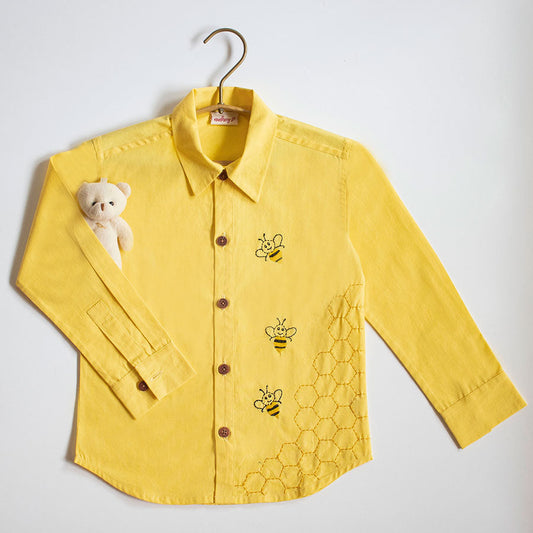 Honeycombed Bumblebee Embroidered Formal Shirt (1-8 Years)