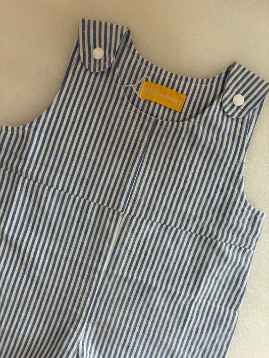 White & Blue Striped Sleeveless Jumpsuit (0-2 Years)