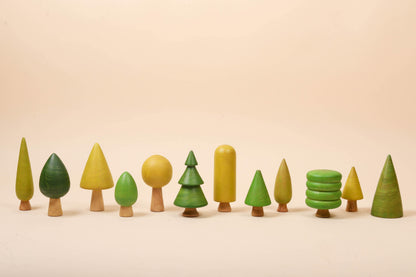 Wooden Tree Toys Set | Forest Trees | Green and Yellow - Bombay Toy Company