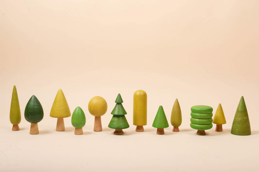 Wooden Tree Toys Set | Forest Trees | Green and Yellow - Bombay Toy Company