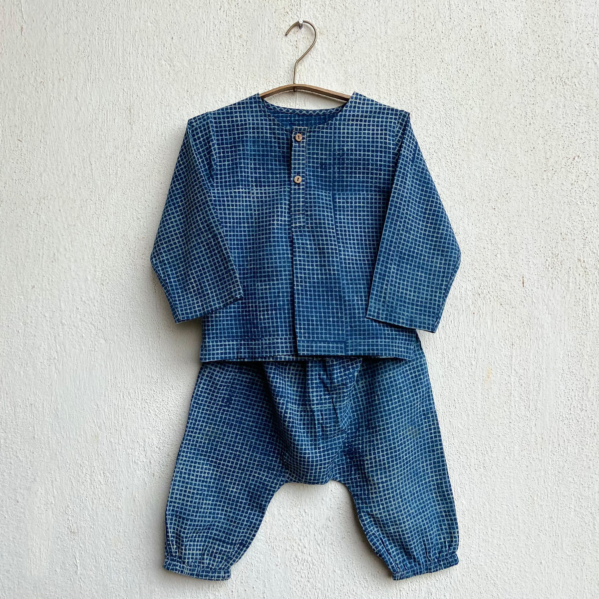 Organic Indigo Check Kurta + Matching Pants (6 Months - 7 Years)