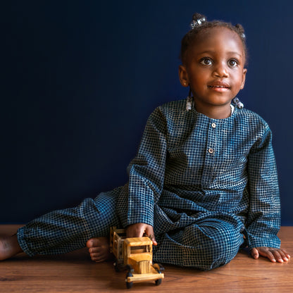 Organic Indigo Check Kurta + Matching Pants (6 Months - 7 Years)