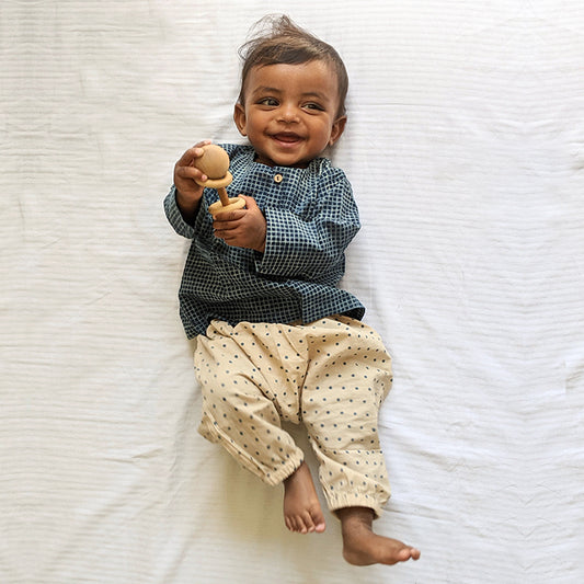 Organic Indigo Check Kurta + Indigo Raidana Pants (6 Months - 7 Years)