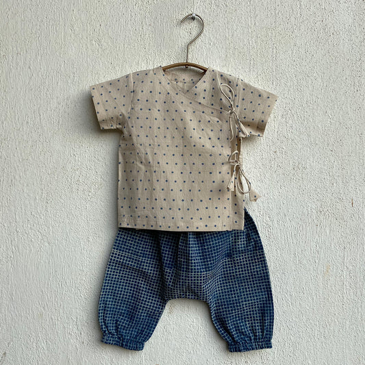 Organic Indigo Raidana Angarakha + Indigo Check Pants (0-6 Months)