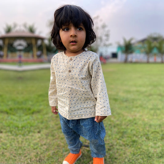 Organic Indigo Raidana Kurta + Indigo Check Pants (6 Months - 7 Years)