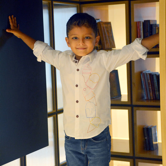 Ice Cream Embroidered Shirt - White (1-14 Years)