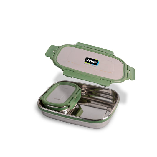 Veigo Jumbo Stainless Steel Lunch Box w/ Veg Box (All Ages)