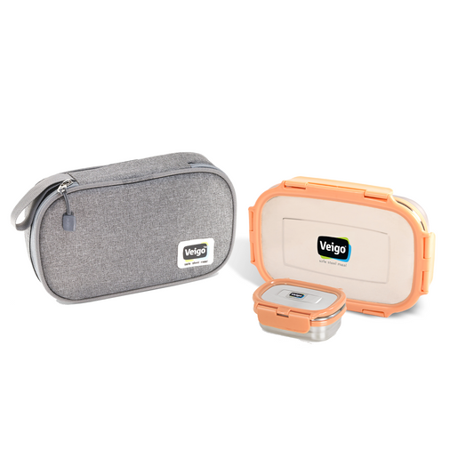 Veigo Jumbo Stainless Steel Lunch Box Set with Insulated Pouch (All Ages)