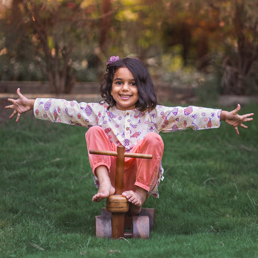 Organic Koi Peach Print Kurta + Peach Pants (6 Months - 5 Years)