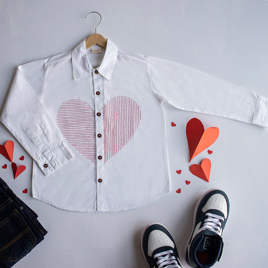 Lined Heart Embroidered Shirt - White (1-14 Years)