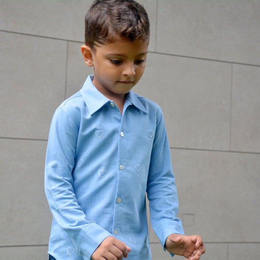 Little Hearts Embroidered Denim Shirt (1-10 Years)