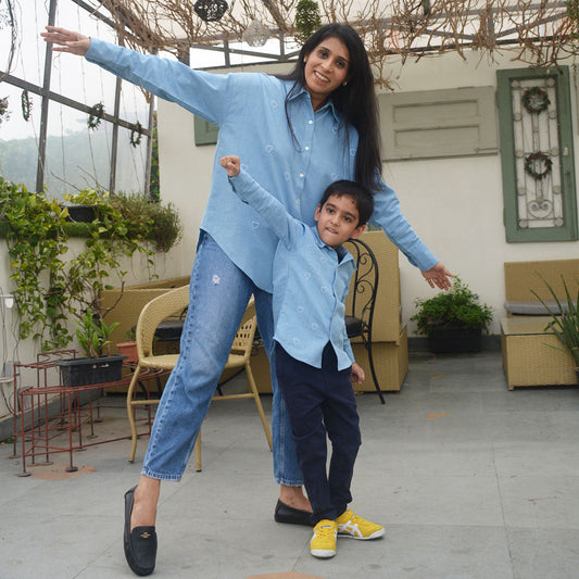 Little Hearts Embroidered Denim Womens Shirt (All Ages)