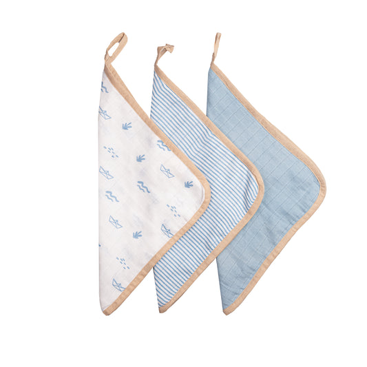 Organic Muslin Washcloths (Set of 3) – Boat (All Ages)