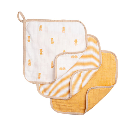 Organic Muslin Washcloths (Set of 3) – Pineapple (All Ages)