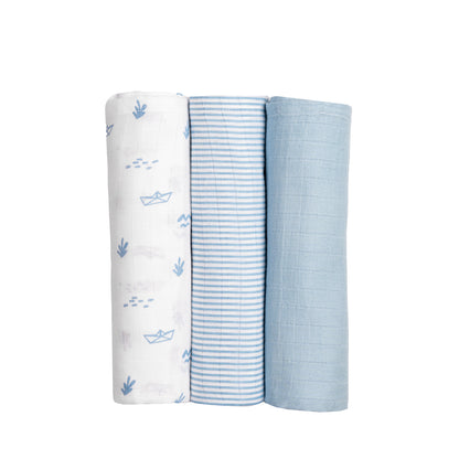Organic Muslin Swaddles (Set of 3) – Boat (0-6 Months)