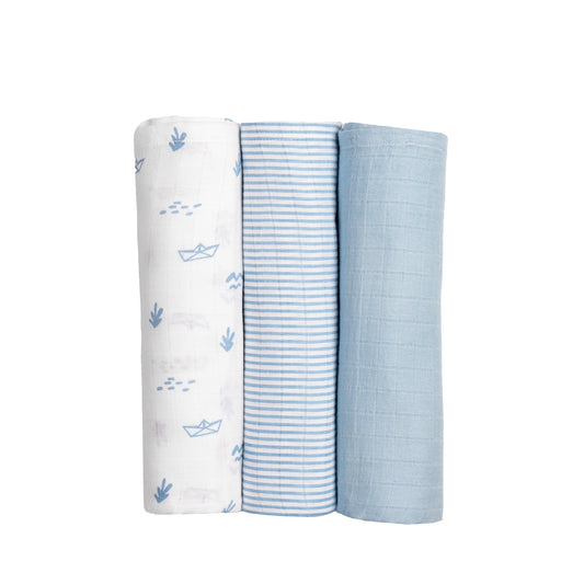 Organic Muslin Swaddles (Set of 3) – Boat (0-6 Months)