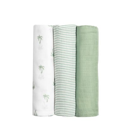 Organic Muslin Swaddles (Set of 3) – Palm (0-6 Months)