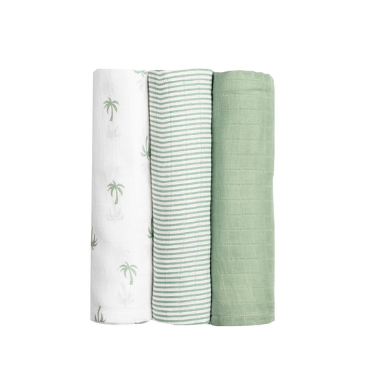 Organic Muslin Swaddles (Set of 3) – Palm (0-6 Months)